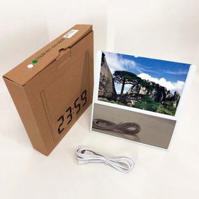 Электронные проводные настольные цифровые часы DS-6608 с фоторамкой, зелёная подсветка. RS-112 Цвет: белый