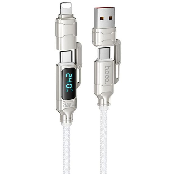 Дата кабель Hoco U152 Fortune 4in1 Type-C to Lightning/Type-C to USB 240W (1.2m) Light Gray