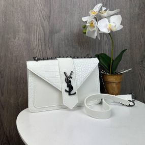 Сумка жіноча маленька кросс-боди через плече на ланцюжку під рептилію Біла з нікелем 1365БН