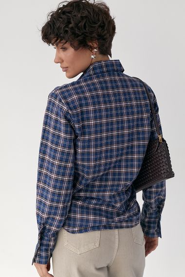 Сорочка в клітинку з акцентом на талію - синій цвет, S (є розміри) | Зображення 1