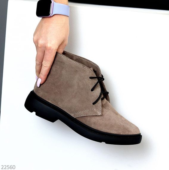 Модные практичные низкие ботинки натуральная замша цвет Капучино 38
