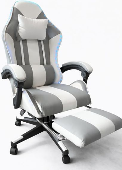 Геймерське крісло з підсвіткою та підставкою для ніг Bonro B-964 біле | Зображення 9