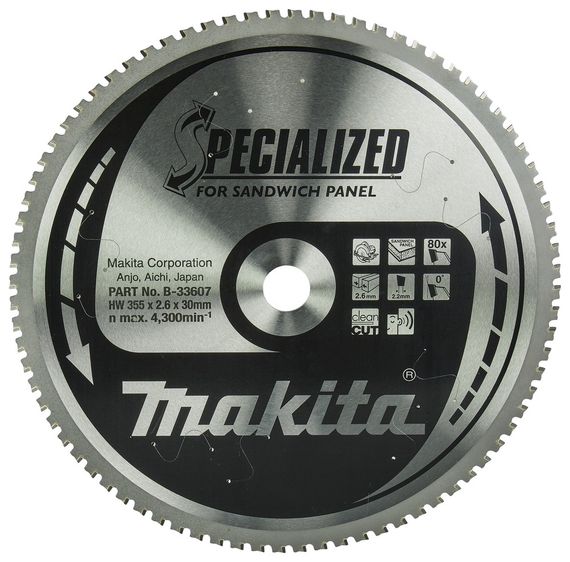 Диск пильный для сендвич панелей 355х30 мм 80T Makita Specialized B-33607