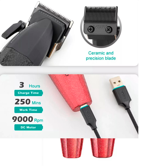 Комплект VGR 2 в 1 V-640 RED акумуляторна машинка для стрижки clipper та тример (45691-V-640_1888) | Зображення 4