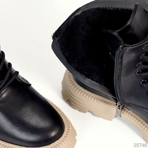 Чорні зимові черевики берці натуральна шкіра на бежевій підошві | Зображення 8