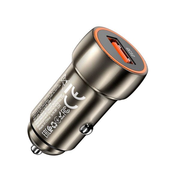 Автомобільний зарядний пристрій HOCO Z46 Blue shield single port QC3.0 car charger Metal Gray | Зображення 1