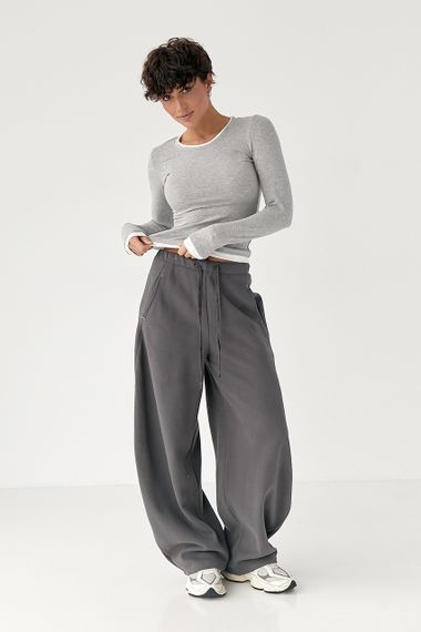 Жіночий двошаровий лонгслів - сірий цвет, ONE SIZE (є розміри) | Зображення 2