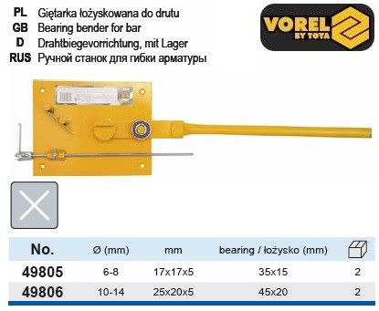 Ручний верстат для гнуття арматури Ø=10-14 мм 25х20х5 мм VOREL-49806