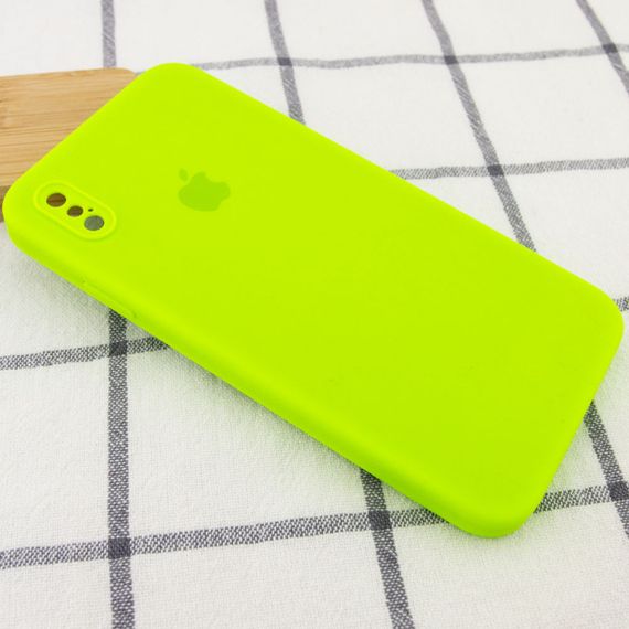 Чехол Silicone Case Square Full Camera Protective (AA) для Apple iPhone XS Max (6.5") Салатовый / Neon green | Зображення 1
