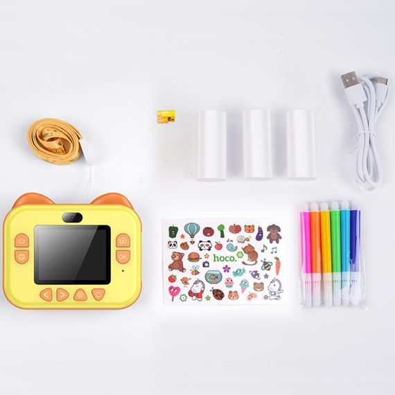 Дитяча фотокамера з моментальним друком Hoco DV204 Dual-camera Yellow | Зображення 1