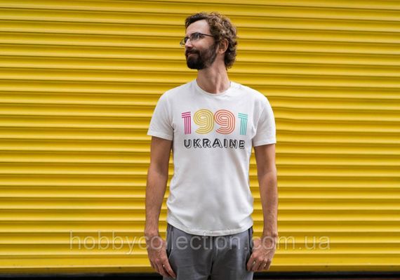 Футболка чоловіча із патріотичним принтом "UKRAINE 1991" біла | Зображення 1
