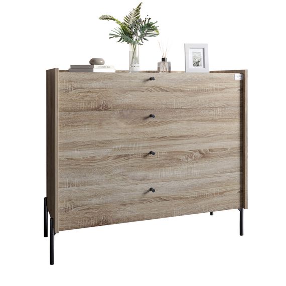 Комод із 4 шухлядами LION Wood із чорними ніжками 100х90х45 см Дуб Сонома Трюфель (LION-042981) | Зображення 1