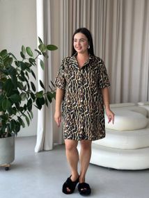 Шовкова леопардова сорочка на ґудзиках для дому PLUS SIZE