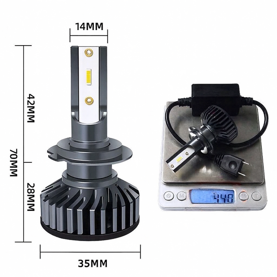 Светодиодные автомобильные лампы H7 6500K, 160W, 12V, комплект 2 шт, яркие LED лампы для фар с охлаждением | Зображення 1