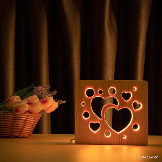 Светильник ночник ArtEco Light из дерева LED "Сердечки" с пультом и регулировкой цвета... | Зображення 6