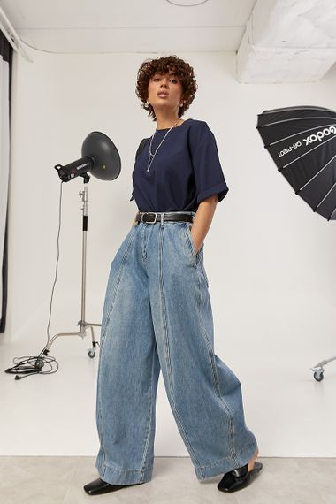 Широкі джинси Baggy з декоративними швами спереду - джинс цвет, L (є розміри) | Зображення 2