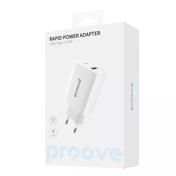 Сетевое зарядное устройство Proove Rapid 20W (Type-C+USB) белый, блочок зарядки | Зображення 1