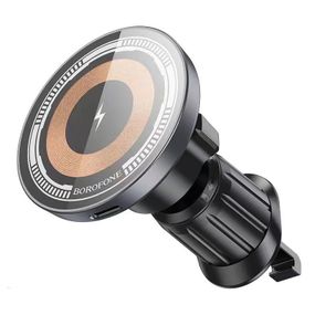 Автотримач BOROFONE BH211+ Wireless Charging 15W, кріплення на решітку, магніт, Black, Box
