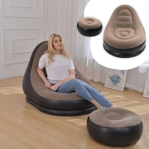Надувное кресло с пуфом для отдыха AIR SOFA велюровое IH-50 | Зображення 9