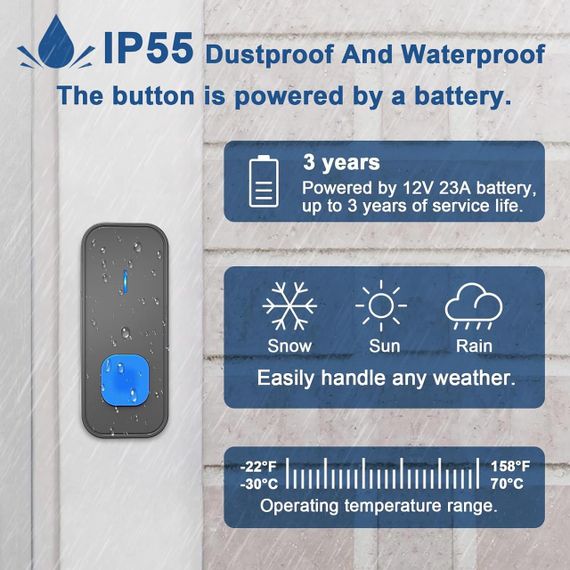 Бездротовий дверний дзвінок SURFOU з дальністю до 1300 футів (приблизно 400 м) | Зображення 5