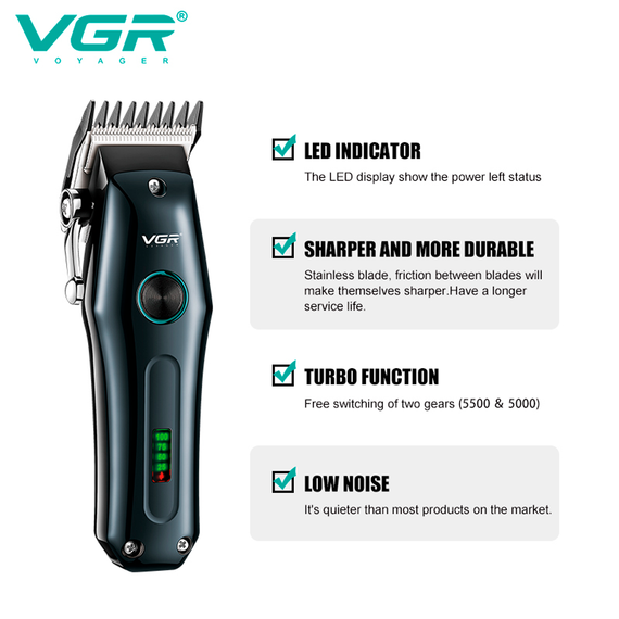 Акумуляторна машинка для стрижки VGR V-969, 4 насадки, індикатор заряду батареї | Зображення 5