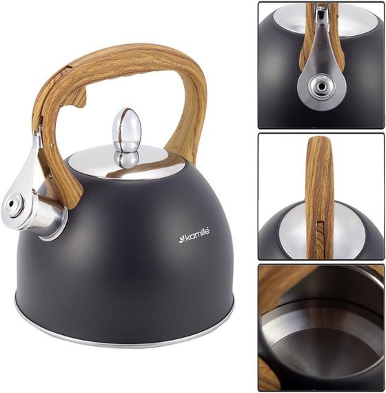 Чайник Kamille Whistling Kettle Black 2.5л з нержавіючої сталі зі свистком (чорний) | Зображення 3