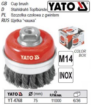 Щітка YATO Польща крацовка чашка Ø=75 мм YT-4768