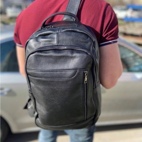 Міський чоловічий рюкзак шкіряний чорний Tiding Bag B2-03555A | Зображення 4