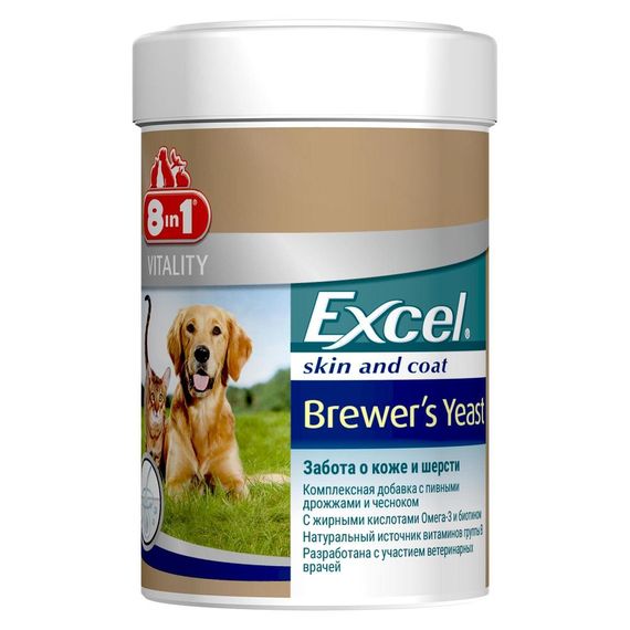 Вітаміни 8in1 Excel Brewers Yeast для покращення стану шкіри та вовни у кішок та собак 140 таблеток