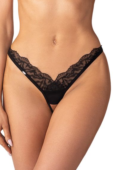 Трусики с вырезом Obsessive Arrowel White crotchless thong Черные S/M
