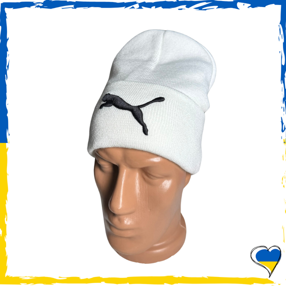 Шапка белая Puma брендовая универсальная, Найк. Шапка мужская, женская, подростковая, детская