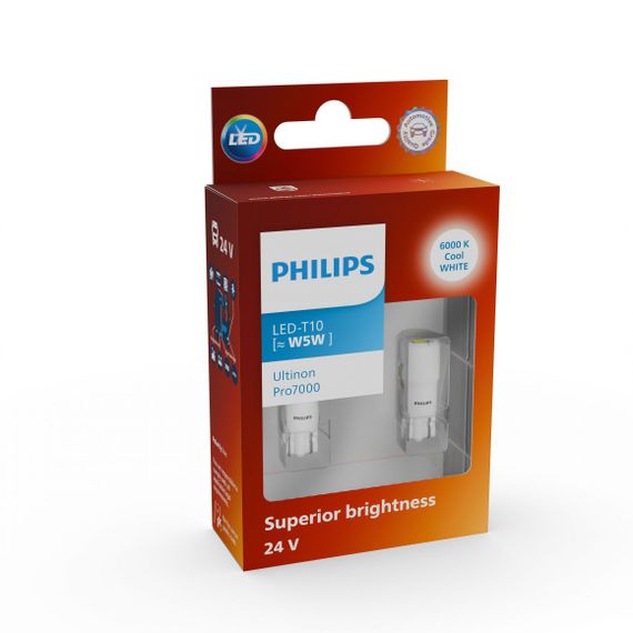 Комплект світлодіодних ламп PHILIPS 24961CU70X2 W5W (T10) LED Ultinon Pro7000 W2.1X9.5d WHITE 6000K 24V | Зображення 2