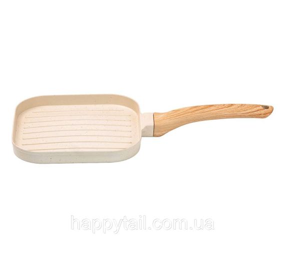 Сковорода гриль квадратная 18,3*18,1*2 см рифленая с гранитным покрытием бежевая HP39568W | Зображення 1