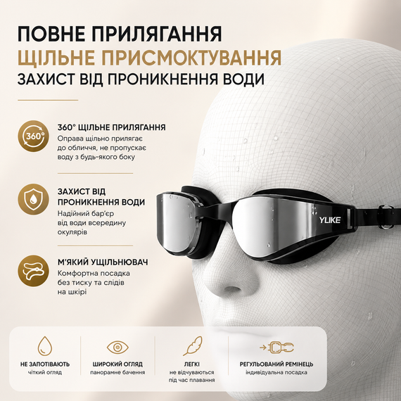 Набор для плавания Очки YUKE зеркальные с шапочкой, черные - HD Anti-Fog, UV-защита, панорамный обзор | Зображення 7
