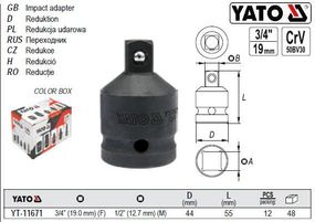 Переходник ударный YATO Польша F=3/4" на квадрат М=1/2" l=55 мм YT-11671
