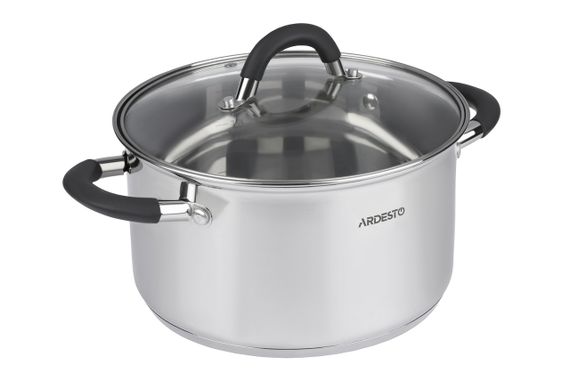 Кастрюля Ardesto Gemini Salerno, стеклянная крышка, 4.7 л,  серые ручки с силиконом,нержавеющая сталь (AR1947CS)