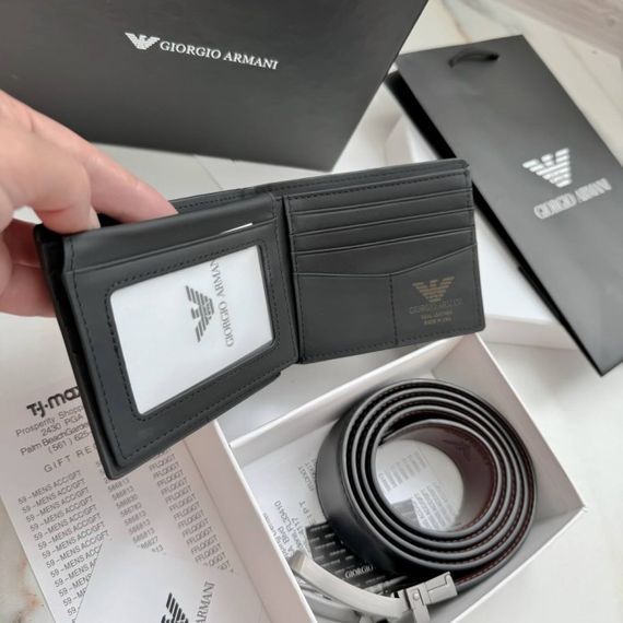 Чоловічий подарунковий набір ремінь і портмоне GA Giorgio Armani натуральна шкіра | Зображення 2