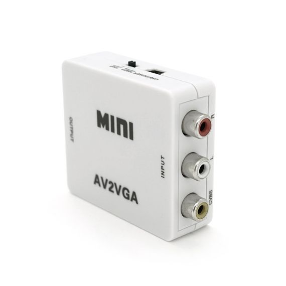 Конвертер Mini, AV to VGA, ВХІД 3RCA(мама) на ВИХІД VGA(мама), 720P/1080P, White, BOX | Зображення 2