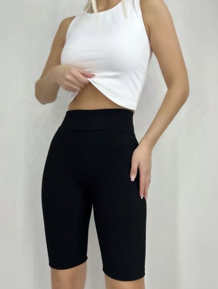 Женские шорты-велосипедки в рубчик стрейчевые бесшовные SSH711 цвет черный, размер onesize 40/46 | Зображення 2