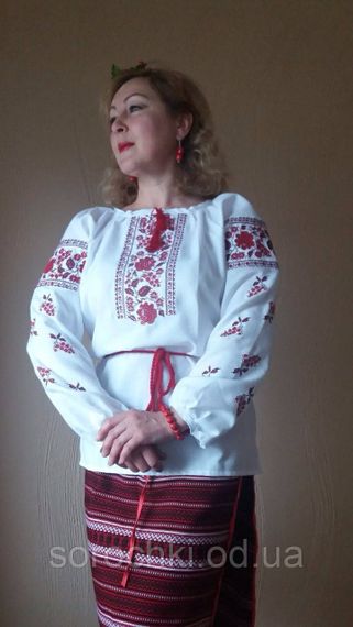 Блузка жіноча , біла , вишивка квіти "маки з калиною" матеріал шифон. | Зображення 1