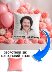Подушка плюшева Мерч Крафт Дизайн з принтом Зібров 3 рожевий плюш квадратна 33х33 см