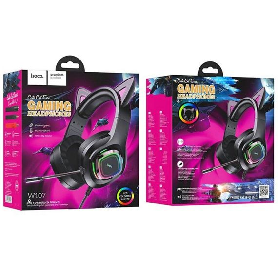 Навушники HOCO W107 Cute cat luminous cat ear gaming headphones Phantom Cat | Зображення 4