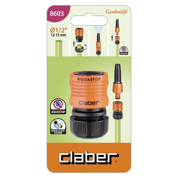 Конектор для поливального шлангу 1/2" з системою "Aquastop" Claber 8603 | Зображення 1