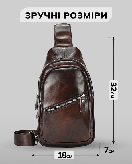Чоловічий шкіряний слінг на одне плече сумка-слінг коричнева TIDING BAG 62867 | Зображення 3