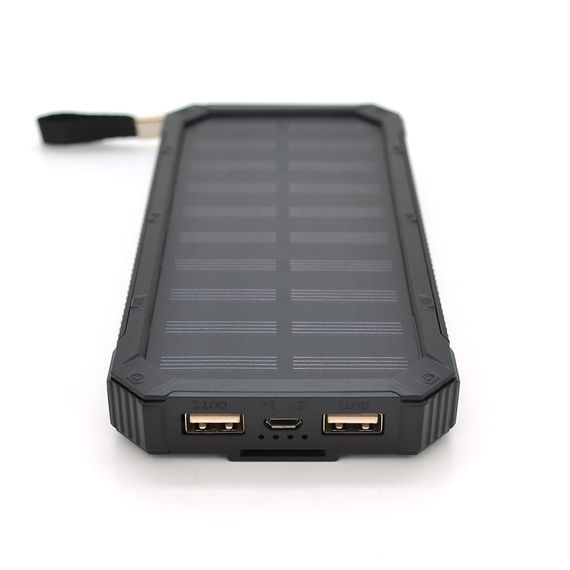 Power bank RH-30000-2, 30000mAh Solar, flashlight, Input:5V/1A(microUSB), Output:5V/2A(2хUSB), rubberized case, Black, Box