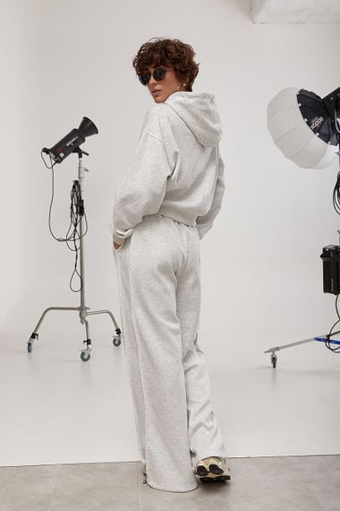 Спортивний костюм із худі та прямими штанами зі швами навиворіт - світло-сірий цвет, M (є розміри) | Зображення 1