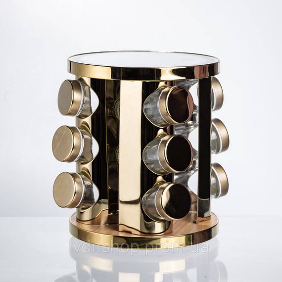 Набір баночок для спецій 12 шт. по 100 мл на підставці з дзеркалом та LED-підсвіткою HP-1358 | Зображення 2