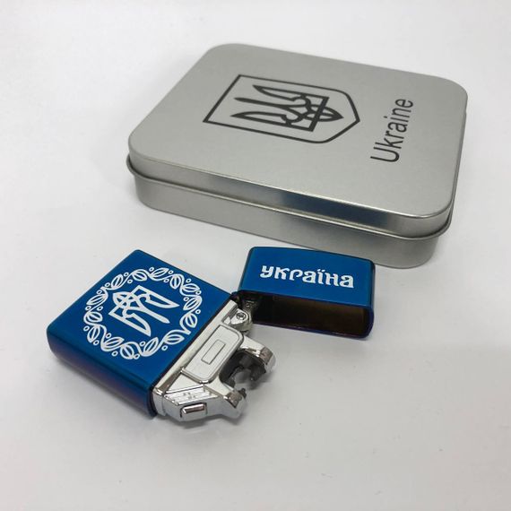 Дугова електроімпульсна запальничка USB Україна (металева коробка) HL-447. SA-999 Колір: синій | Зображення 5