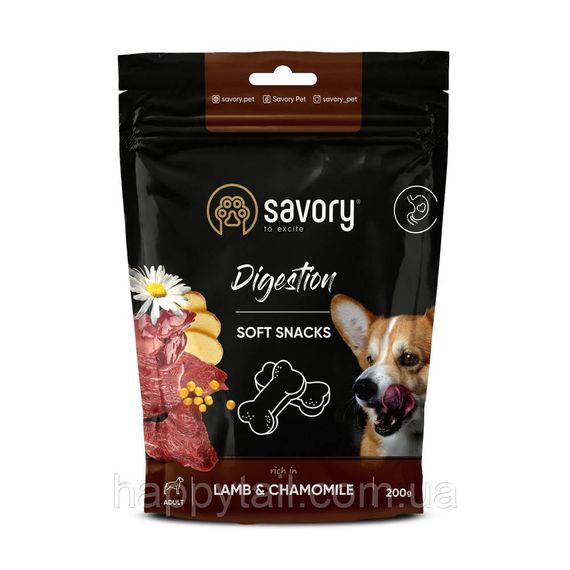 М’які ласощі для собак Savory Digestion із ягням та ромашкою — для підтримки травлення, 200 г