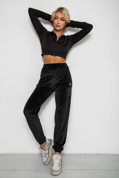 Спортивные штаны велюровые женские на флисе, цвет черный, 238R58649 | Зображення 1